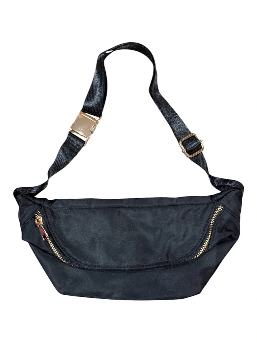 Black Nylon Belt Bag with Gold Hardware